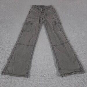 American Eagle Pants Womens 000 Gray Baggy Wide Leg Cargo Stretch Mid Rise Boho